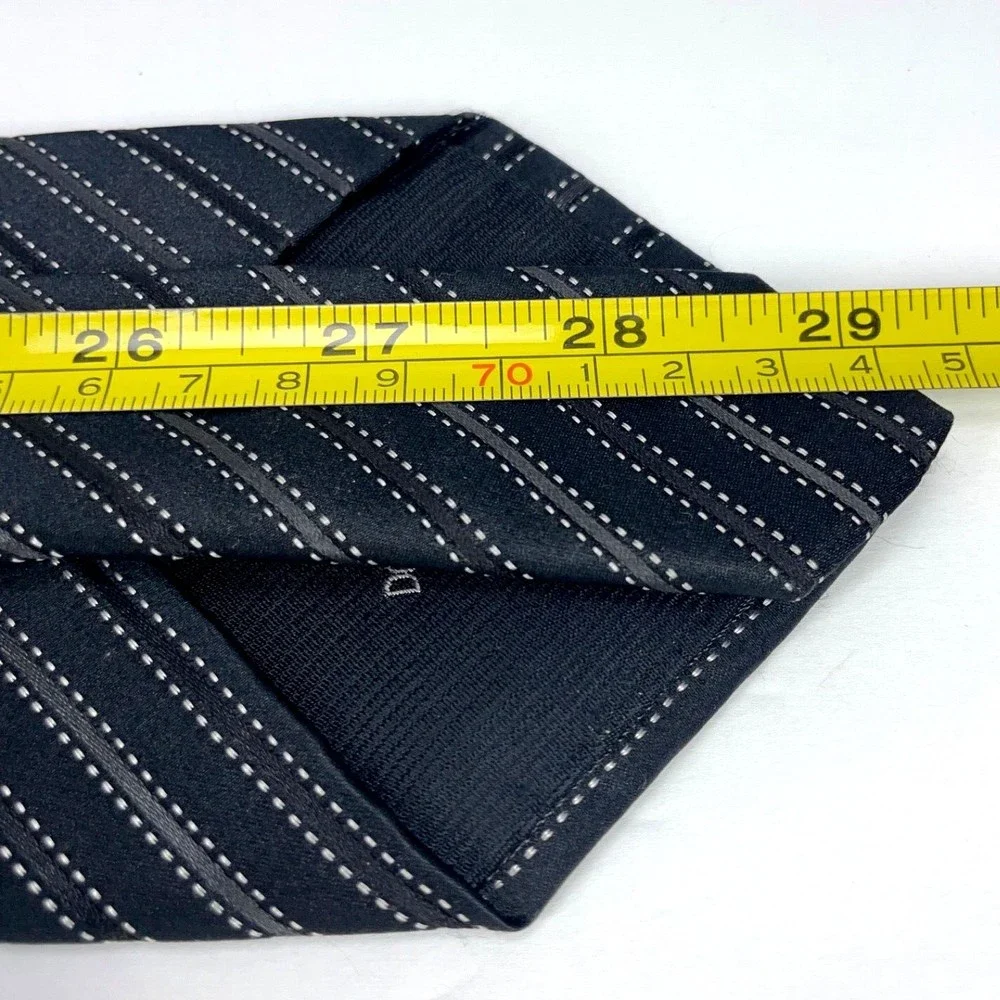 DOLCE & GABBANA Black & Gray Diagonal Striped 100% Silk Necktie Made in Italy